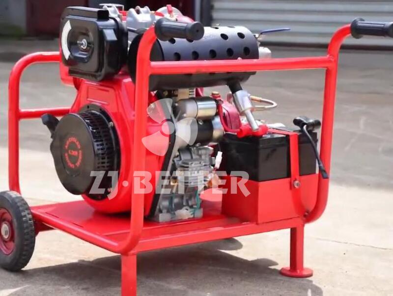 Portable diesel fire pump with wheels