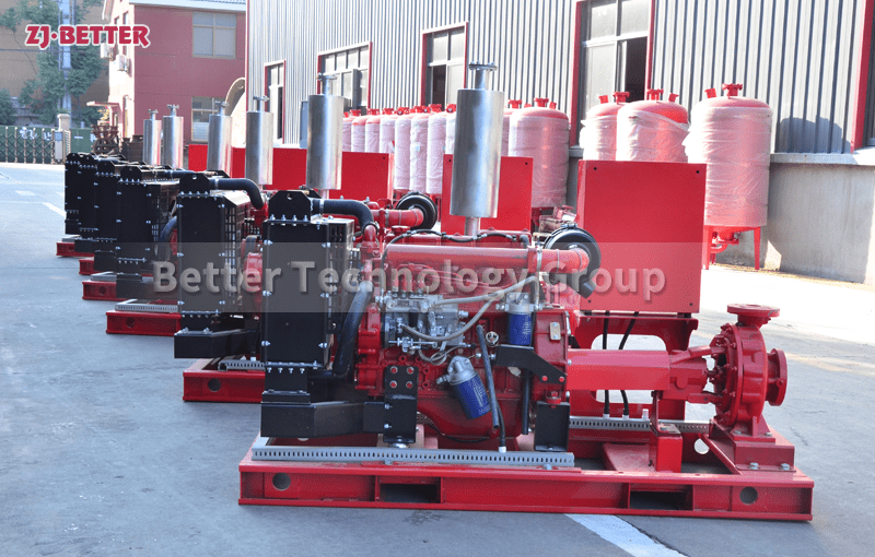 Diesel engine fire pump set has indication system and protection system