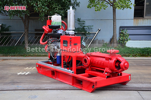 Diesel engine multistage fire pump set has a wide range of performance