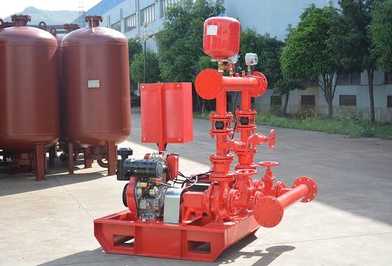 Electric and Diesel Fire Pump System with Integrated Components for Simplified Pump Room Layout
