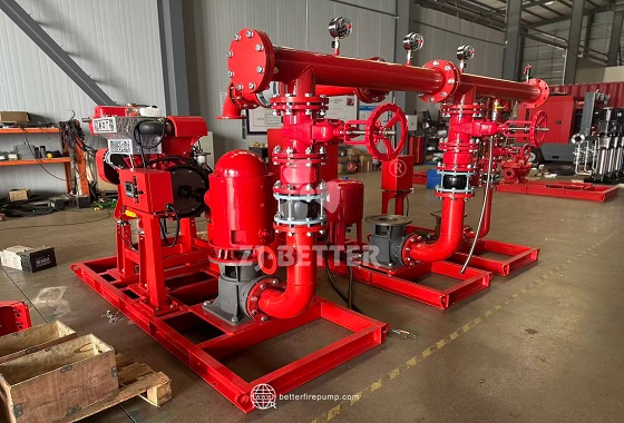 Fire Pump Set with Pressure Vessel and Piping Components for a Complete Water Supply Configuration