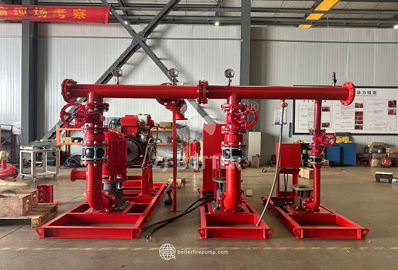 Fire Pump Set with Pressure Vessel and Piping Components for a Complete Water Supply Configuration